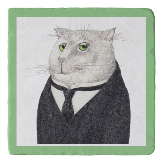 BUTLER CAT Marble Stone Trivet  (Front)