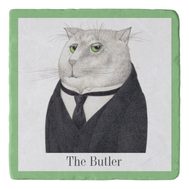 BUTLER CAT Marble Stone Trivet + Text (Front)