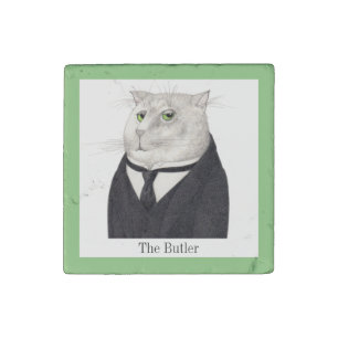 BUTLER CAT Primed Marble Stone Magnet + Text