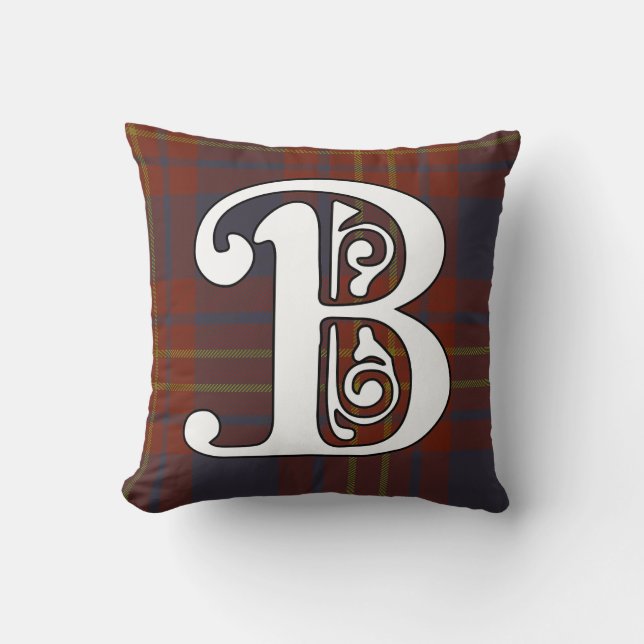 Butler Clan Tartan Monogram Throw Pillow (Front)