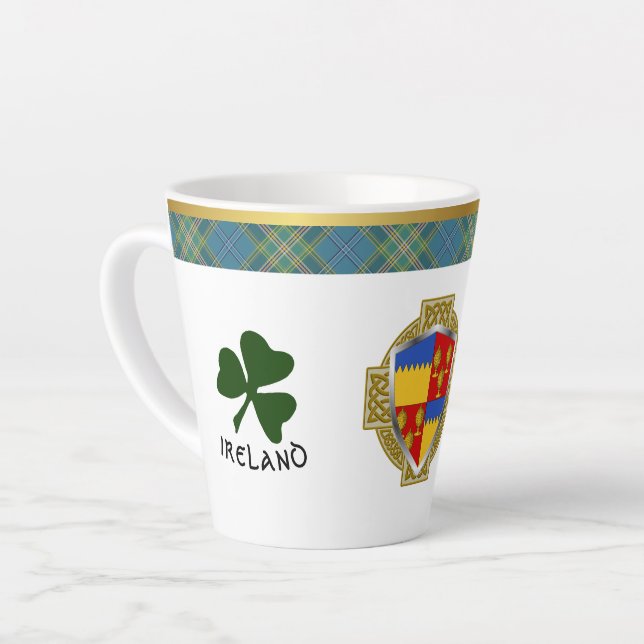 Butler Irish Shield & Tartan Personalized Latte Mug (Left Angle)
