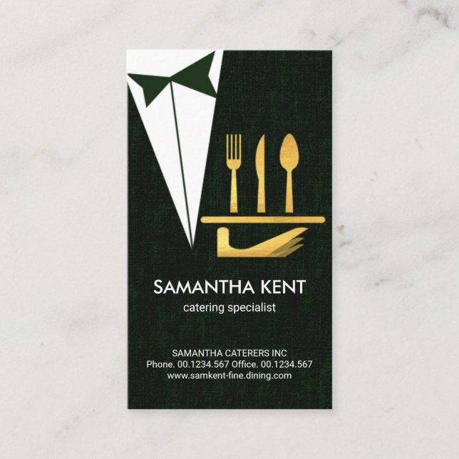 Butler Waiter Serving Gold Cutlery, Food Business Card (Front)