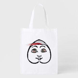 BUTT FACE W/ RED FEATHER REUSABLE GROCERY BAG