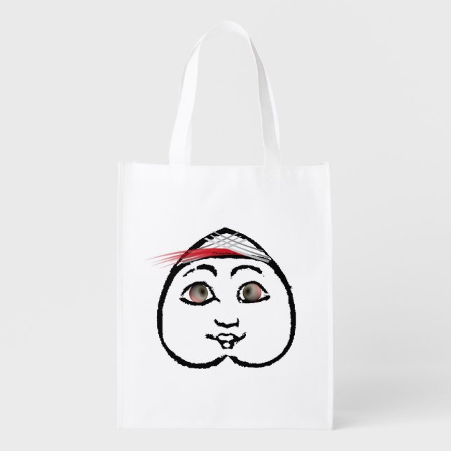 BUTT FACE W/ RED FEATHER REUSABLE GROCERY BAG (Front)