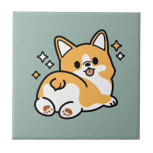 Butt First, Let's Nap – Cute Corgi Butt Cartoon Ceramic Tile