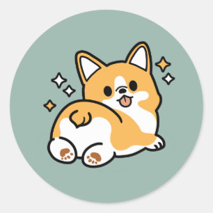 Butt First, Let's Nap – Cute Corgi Butt Cartoon Classic Round Sticker