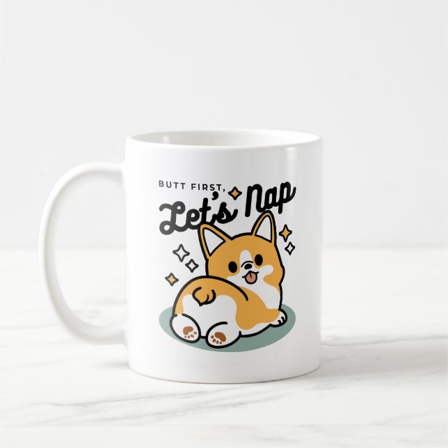 Butt First, Let's Nap – Cute Corgi Butt Cartoon Coffee Mug (Left)