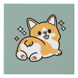 Butt First, Let's Nap – Cute Corgi Butt Cartoon Faux Canvas Print