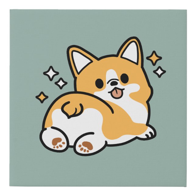 Butt First, Let's Nap – Cute Corgi Butt Cartoon Faux Canvas Print (Front)