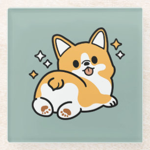 Butt First, Let's Nap – Cute Corgi Butt Cartoon Glass Coaster