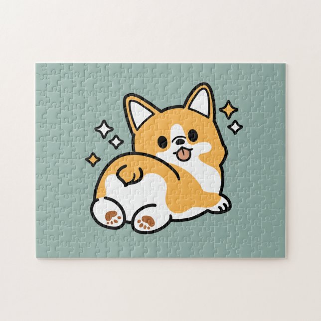 Butt First, Let's Nap – Cute Corgi Butt Cartoon Jigsaw Puzzle (Horizontal)