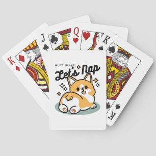 Butt First, Let's Nap – Cute Corgi Butt Cartoon Poker Cards