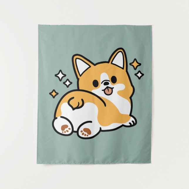 Butt First, Let's Nap – Cute Corgi Butt Cartoon Tapestry (Front)
