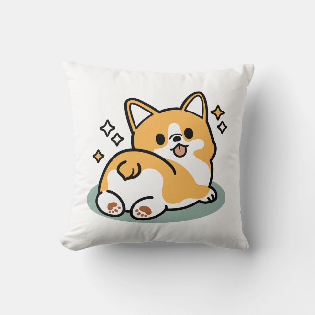 Butt First, Let's Nap – Cute Corgi Butt Cartoon Throw Pillow (Front)
