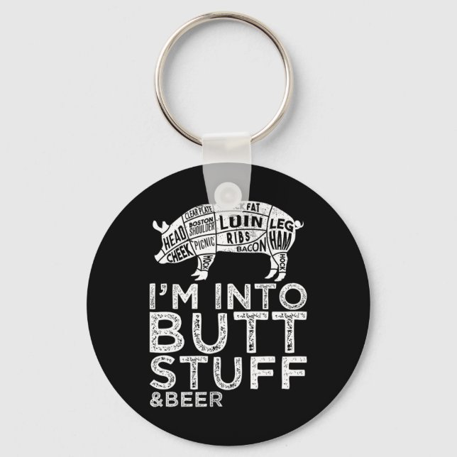 Butt Stuff And Beer Pork Cuts Grilling Bbq Jokes A Keychain (Front)