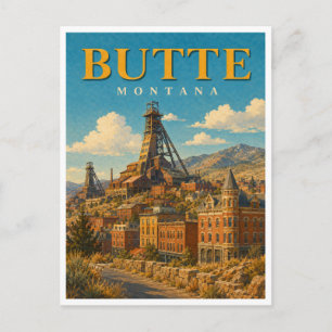 Butte Montana Mining Headframes GeoSaga Postcard