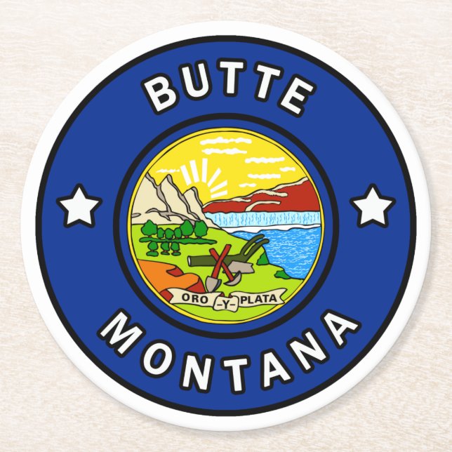 Butte Montana Round Paper Coaster (Front)