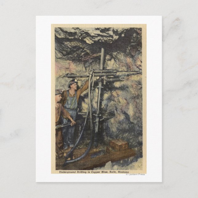 Butte, Montana - Underground Drilling in Copper Postcard (Front)
