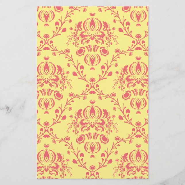 Butter and Cranberry Damask Stationery (Front)