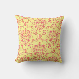Butter and Cranberry Damask Throw Pillow