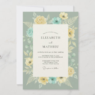 Butter Aqua Fern Wedding Invitation