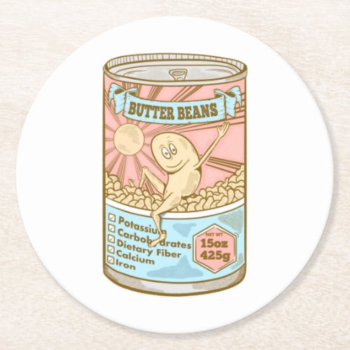 BUTTER BEANS Lima Beans Round Paper Coaster