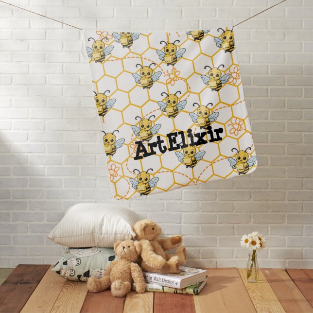 Butter Bee Buzzing Print Baby Blanket (In Situ)