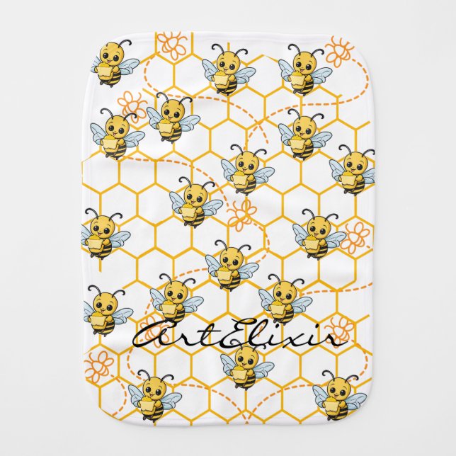 Butter Bee Buzzing Print  Baby Burp Cloth (Front)