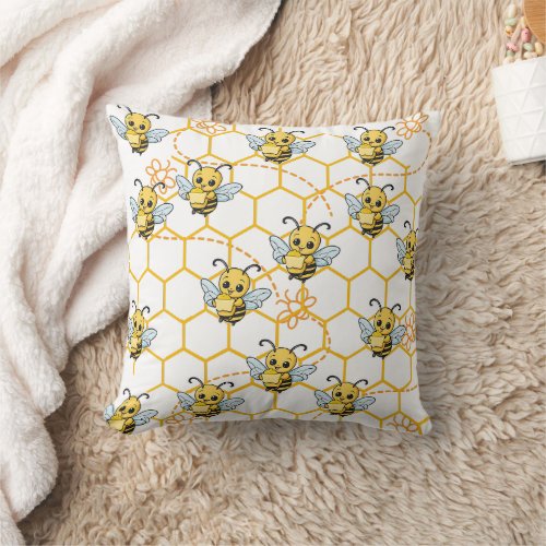 Butter Bee Buzzing Print Throw Pillow