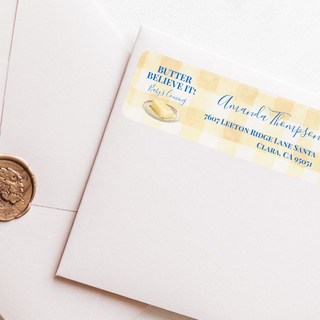 Butter Believe It Yellow Gingham Boy Baby Shower Label (Creator Uploaded)