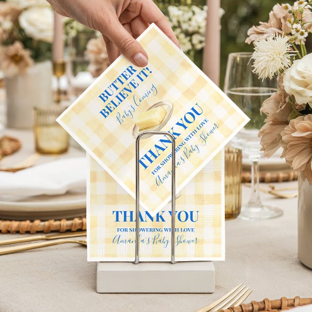 Butter Believe It Yellow Gingham Boy Baby Shower Napkins (Creator Uploaded)