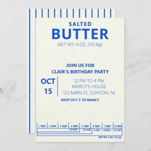 Butter Birthday Party Cooking party Invitation