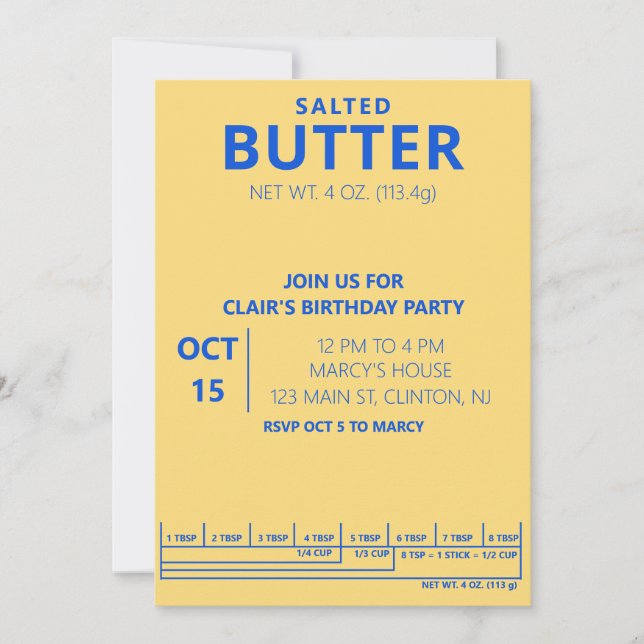 Butter Birthday Party Cooking party Invitation (Front)