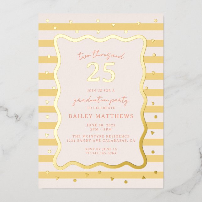 Butter Cabana Fun Yellow Graduation Party Foil Invitation (Front)
