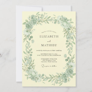 Butter Celadon Leafy Wedding Invitation