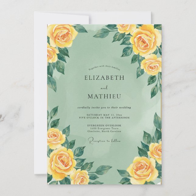 Butter Celadon Soft Rose Wedding Invitation (Front)