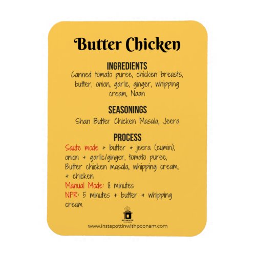 Butter Chicken Recipe Magnet for Instant Pot