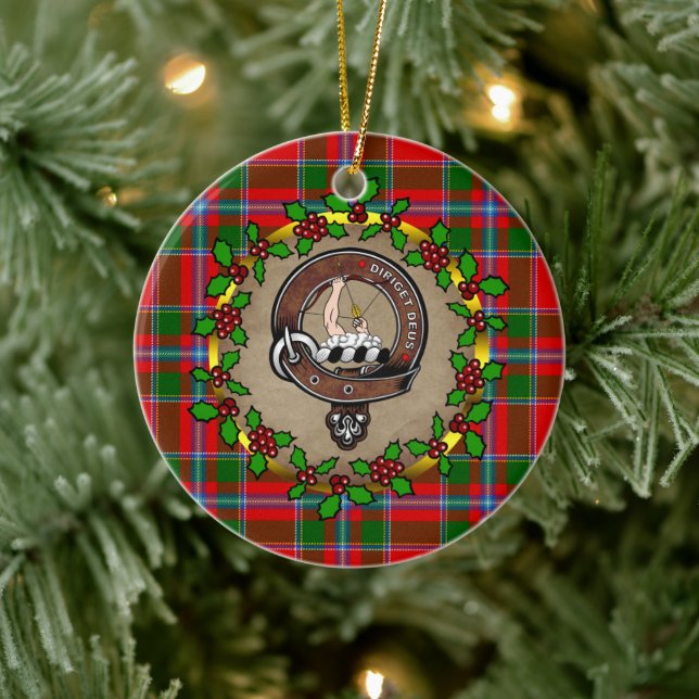 Butter Clan Badge & Tartan Personalized Xmas Ceramic Ornament (Tree)