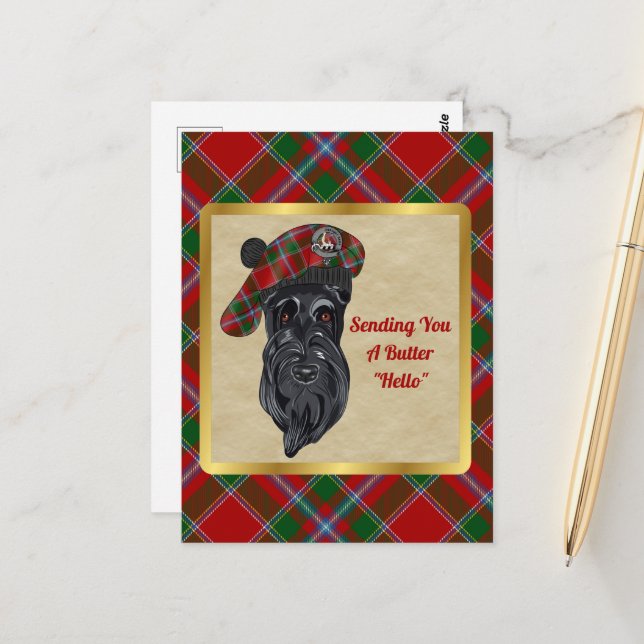 Butter Clan Badge & Tartan Postcard (Front/Back In Situ)