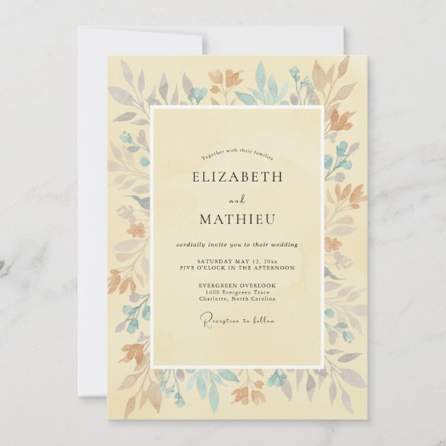 Butter Copper Leafy Wedding Invitation (Front)