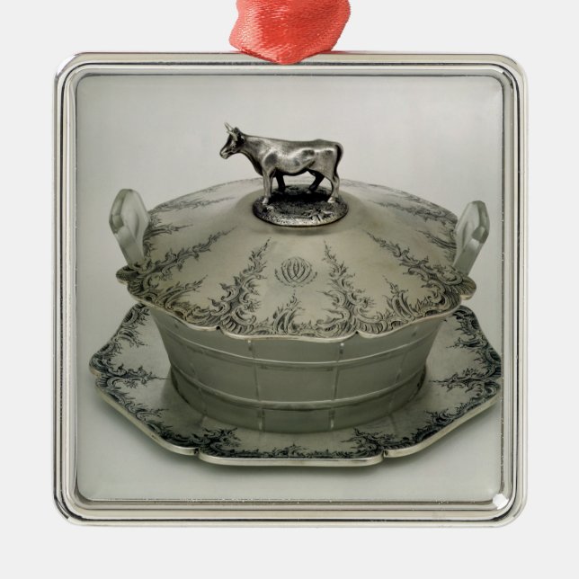 Butter dish with a frosted glass base metal ornament (Front)