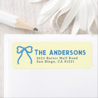 Butter Half Blue Bow Bridal Shower Return Address Label