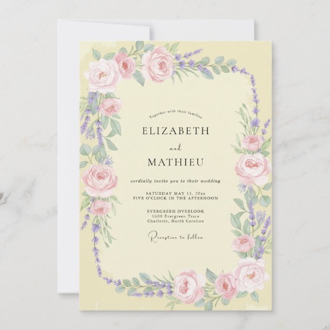 Butter Lavender Rose Wedding Invitation (Front)