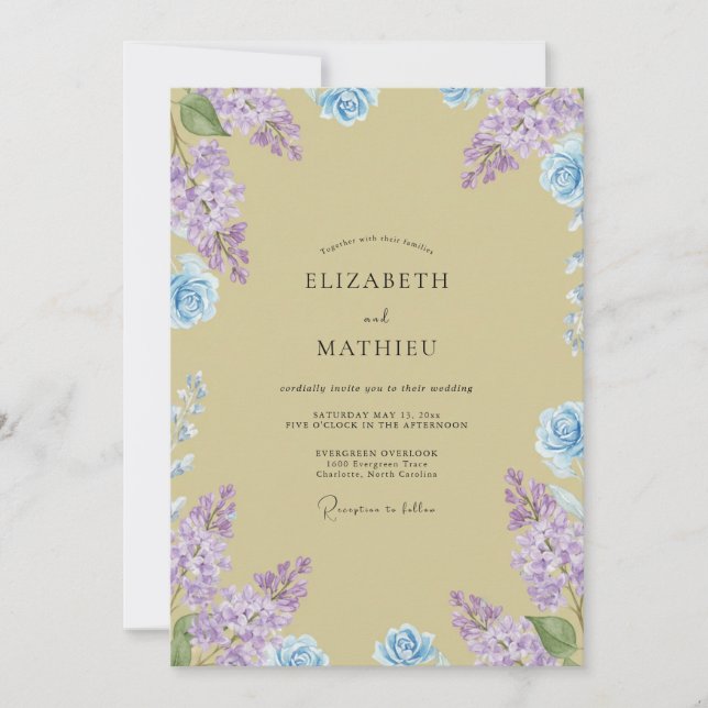 Butter Lilac Azure Blossom Wedding Invitation (Front)