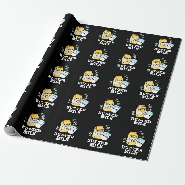 Butter Milk Funny Food Dairy Pun Dark BG Wrapping Paper (Unrolled)