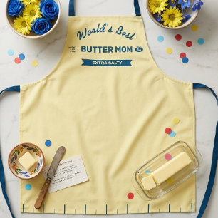 Butter Mom Extra Salty Apron Yellow and Blue