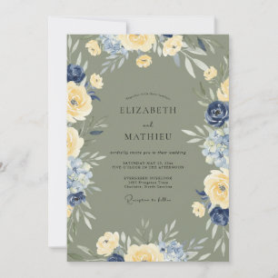 Butter Periwinkle Olive Painted Wedding Invitation