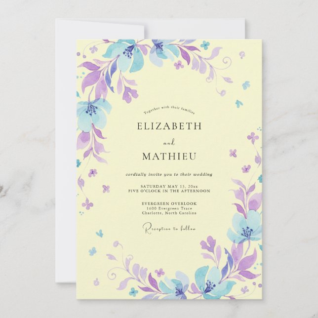 Butter Periwinkle Painted Wedding Invitation (Front)