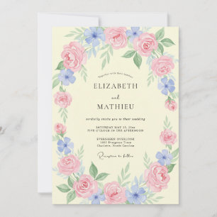 Butter Periwinkle Wreath Wedding Invitation