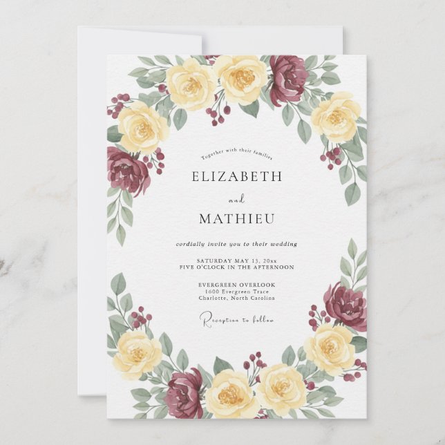 Butter Plum Rose Wedding Invitation (Front)